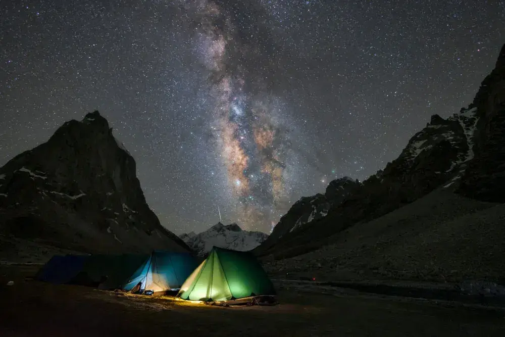 Snow-dusted Himalayan peaks above a Ladakhi valley